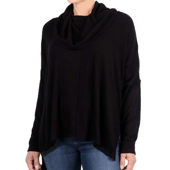 Status by Chenault Sweater Women M Medium Black Ribbed Knit Front Seam Cowl Neck - Picture 1 of 12